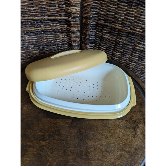 Tupperware Microwave Vegetable Steamer 3 Piece Harvest Gold Vintage - Picture 9 of 9